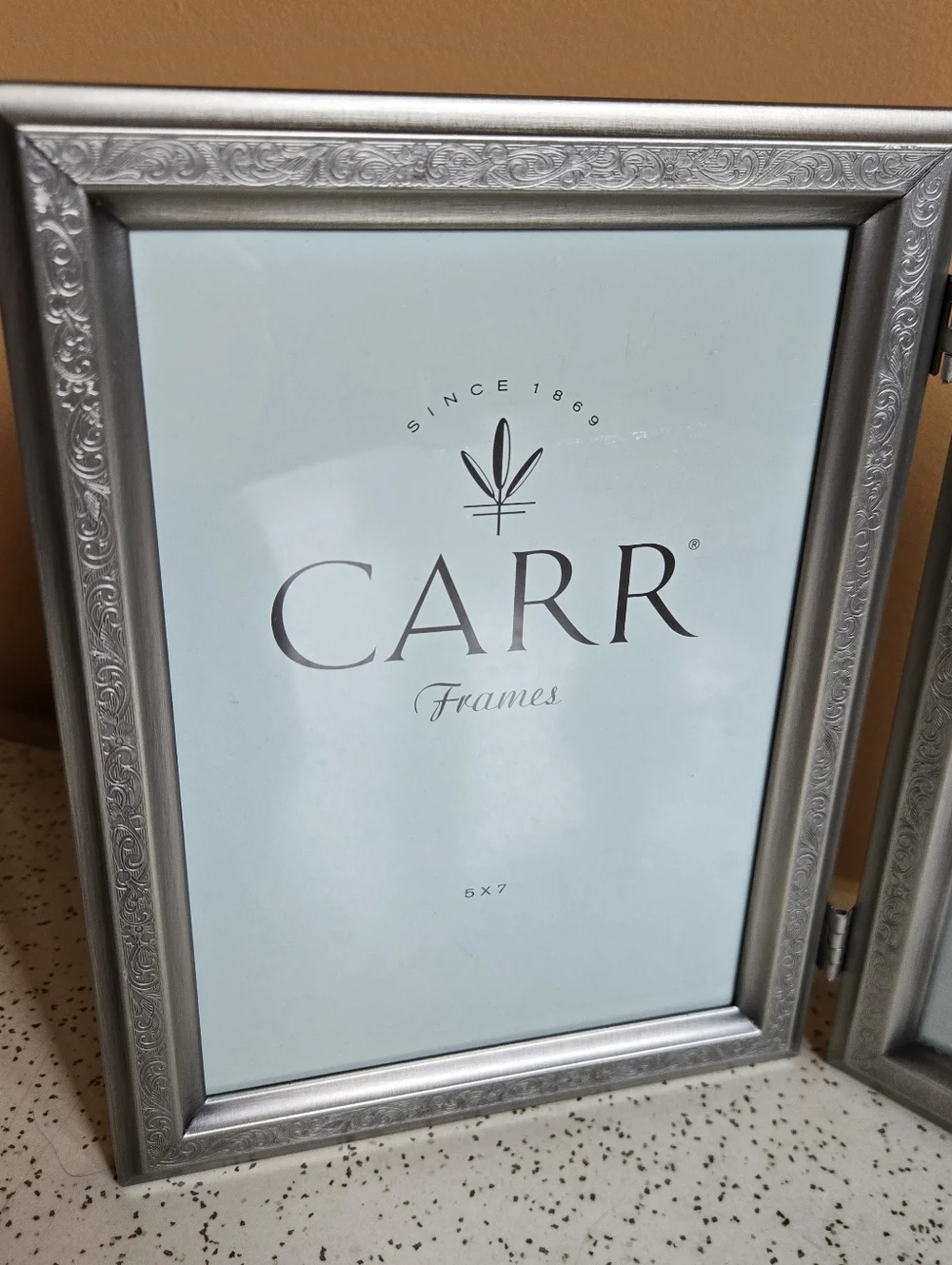 CARR Double 5x7 Picture Frame in Silver with Intrique Border Detail Vintage